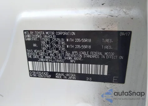 2018 Toyota Rav4 Limited z USA, uszkodzony, nr VIN JTMDFREV4JJ186842